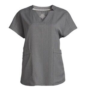 Climate Right By Cuddl Duds Scrub Top Size 2X Women’s Grey Woven Twill V-Neck